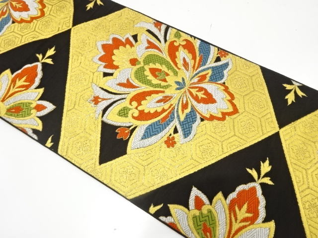 JAPANESE KIMONO / ANTIQUE FUKURO OBI / SILK / WOVEN RHOMBUS